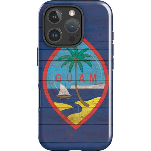 Guam Flag Dark Wood iPhone 16 Pro Magsafe Impact Case
